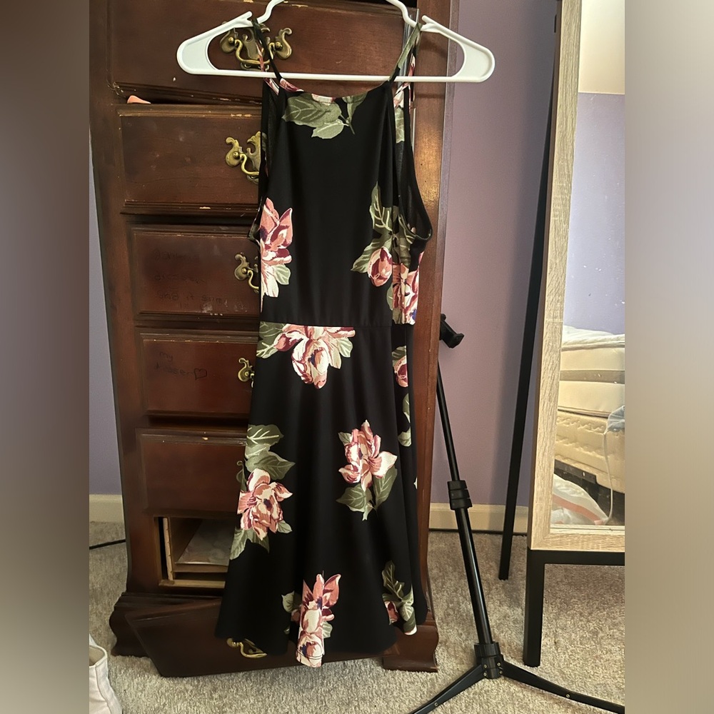 Black floral high neck dress!